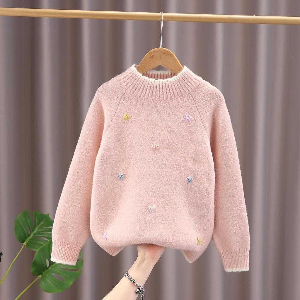 2025 Girls' Stylish Butterfly Knit Sweater - Warm Woolen Autumn/Winter Knitwear for Medium/Large Children