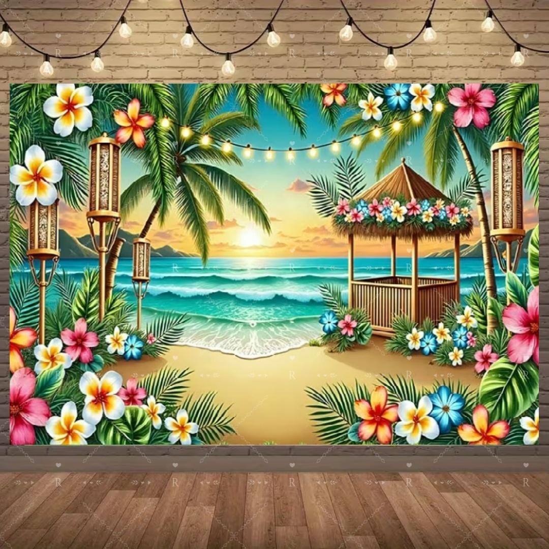 

Summer Beach Holiday Party Decoration Backdrop Sunshine Flamingo Ocean Surfboard Portrait Photography Background Props Banner 120x90 CM