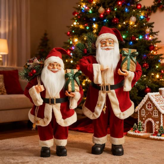 Figurină Moș Crăciun de Crăciun Figurină Moș Crăciun în picioare cu sac de cadouri și cutie de cadou Decorațiune de Crăciun pentru petrecerea de sărbători Decor pentru casă