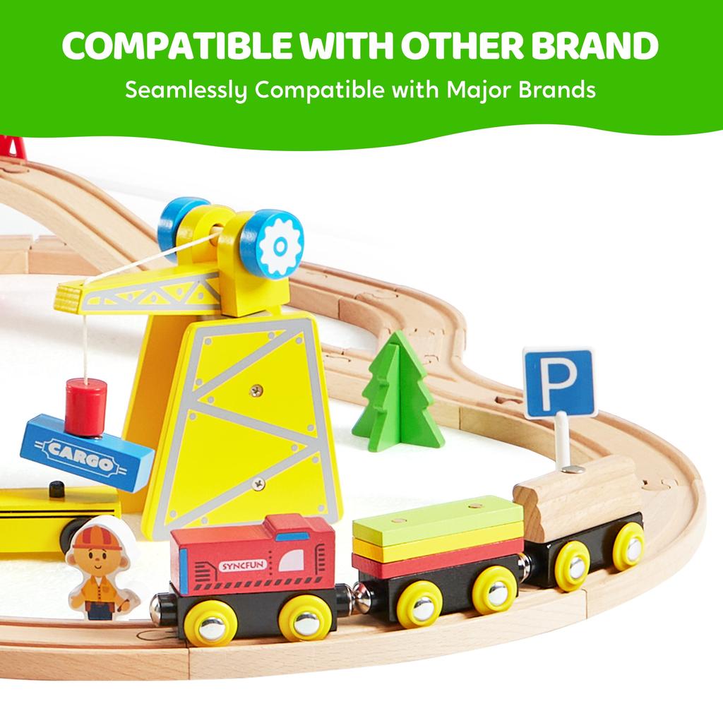 Joyfy Peças Brinquedos de Trem para Crianças Trilhos de Madeira Trens Magnéticos Conjunto Expansível Presentes de Aniversário de Natal para Crianças Pequenas 60 6 Divertido e Entretenedor para Crianças Brincar