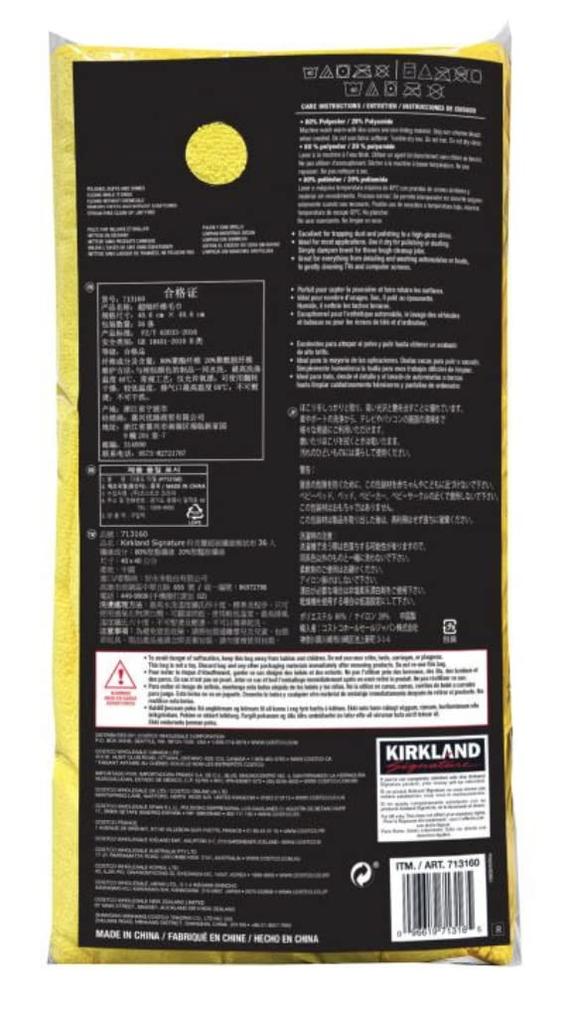 Kirkland Mikrofasertücher x 36 Gelb (40cm 40cm), Zählung,