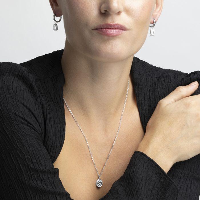 Luxenter Collier De Zirconium Brillant Finition En Rhodium - Alphabet S