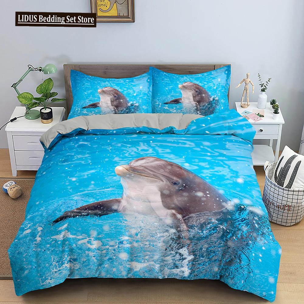 Dolphin Duvet Cover Set 2/3Pcs Marine Life Pillow Case Bedding Sets King Twin Full Queen Size Polyester Quilt Cover For Teens