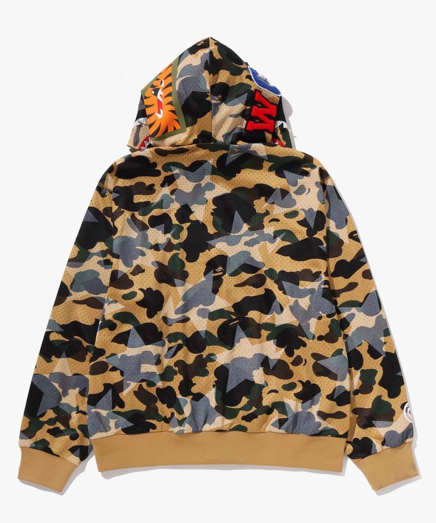 Bape Star Over Print First Camo Mesh Shark Crop Fit Full Zip Hoodie (M) Yellow
