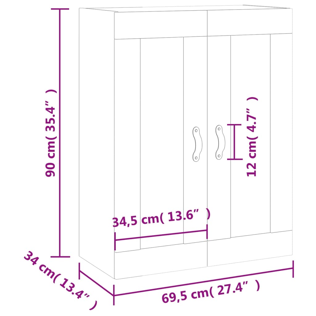 Wall Cabinet Grey Sonoma 69.5 X 34 X 90 Cm