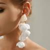 KunJoe Romantic Pure White Flower Long Pendant Earrings for Women Bridal Elegant Imitation Pearl Drop Earrings Wedding Jewelry