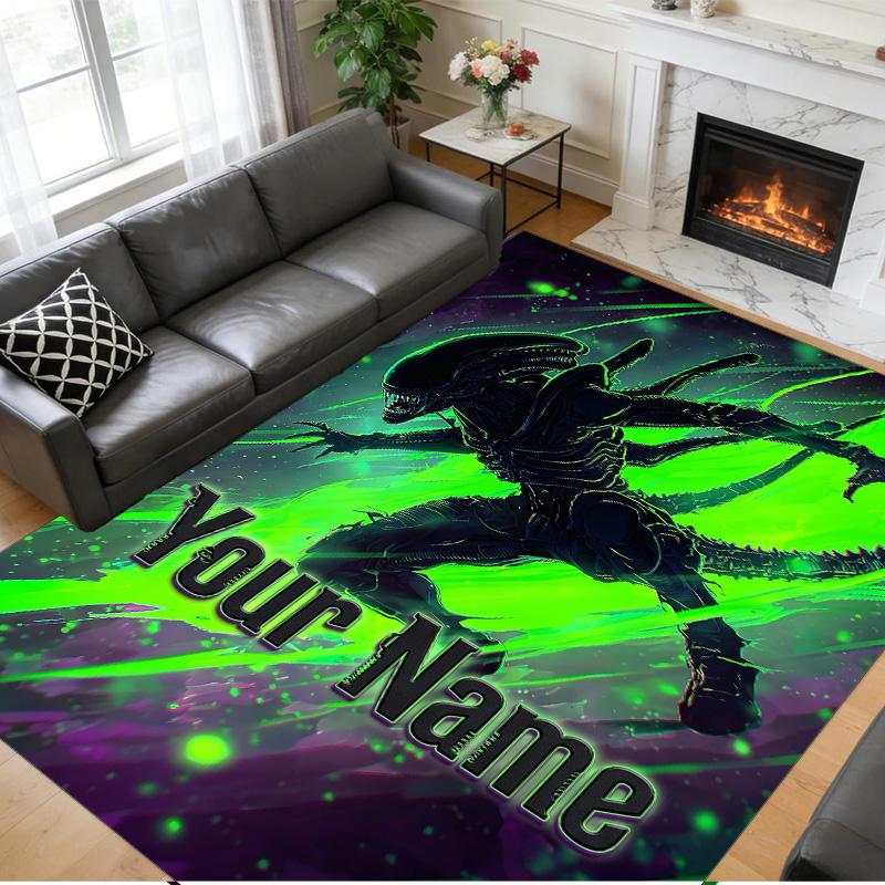 Crystal Velvet Rug Custom Name Text, Soft Non Slip Floor Mat Home DecorAlien Xenomorph