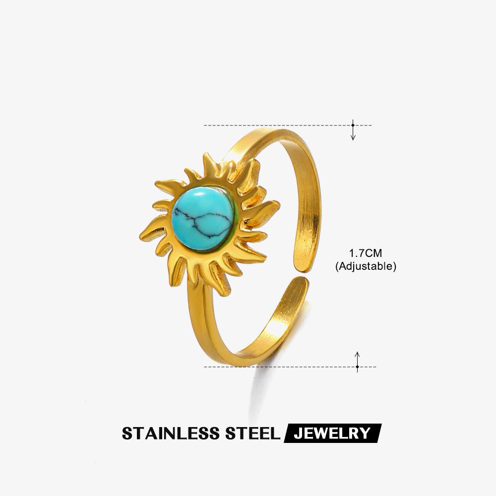 

Жіночі модні ювелірні аксесуари Золотий колір Ретро Титанове сталеве кільце Натуральна бірюзова нержавіюча сталь Каблучка для нареченої