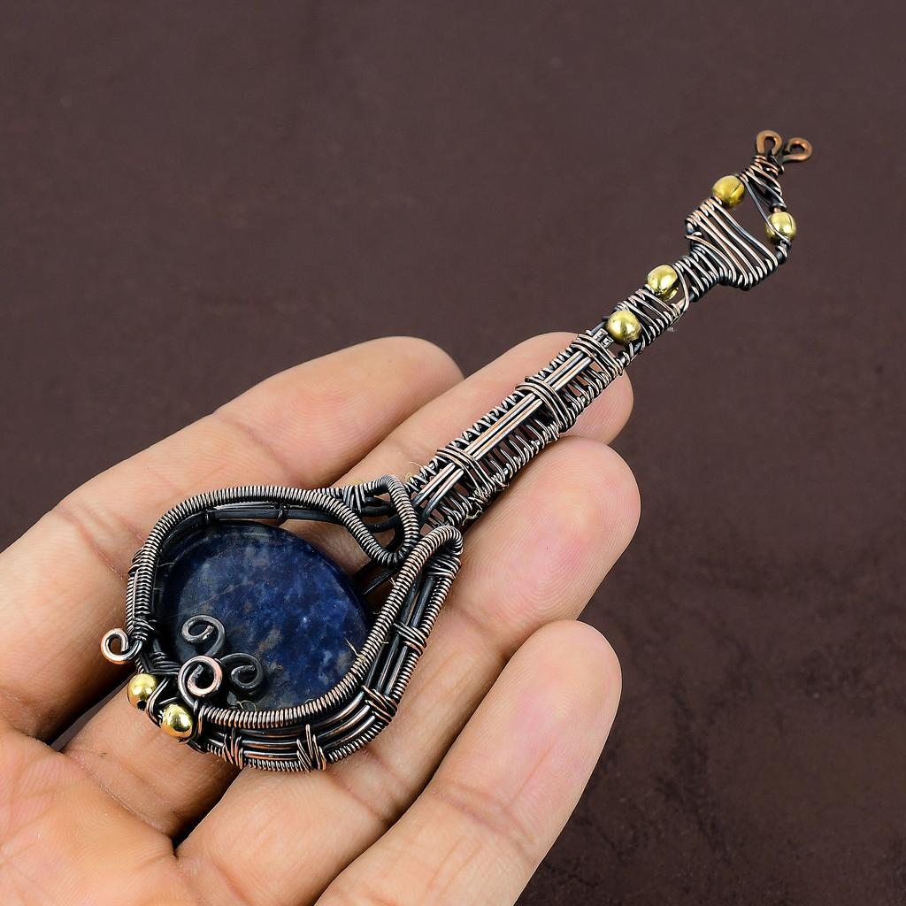 Chitară Sodalit Lucrat Manual Înfășurat cu Sârmă de Cupru Bijuterie Pandantiv 4.53" j0S64