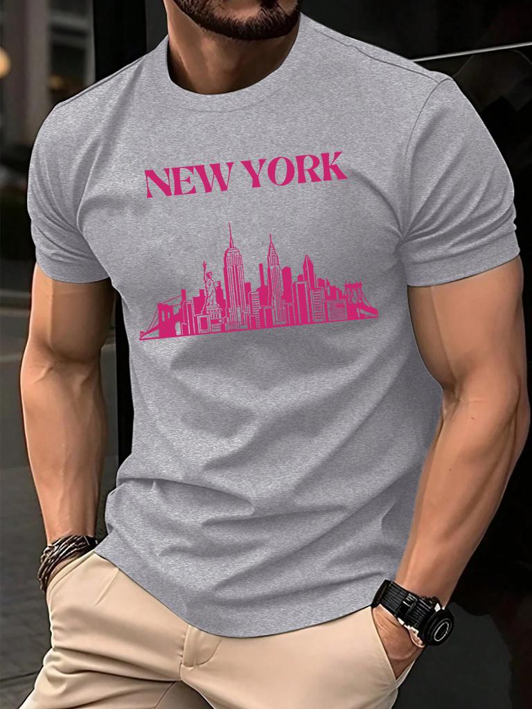 New York City Silhouette Men T Shirts Casual Hip Hop Tops Multicolor Cotton TShirt Summer Loose Male Crewneck Short Sleeve