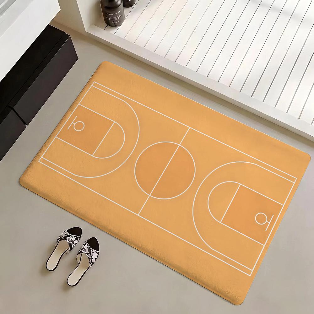 Basketball Court Pattern Floor Mat Eco Flannel Doormat Non-Slip Odorless Indoor Soft Short Plush Floor Rug