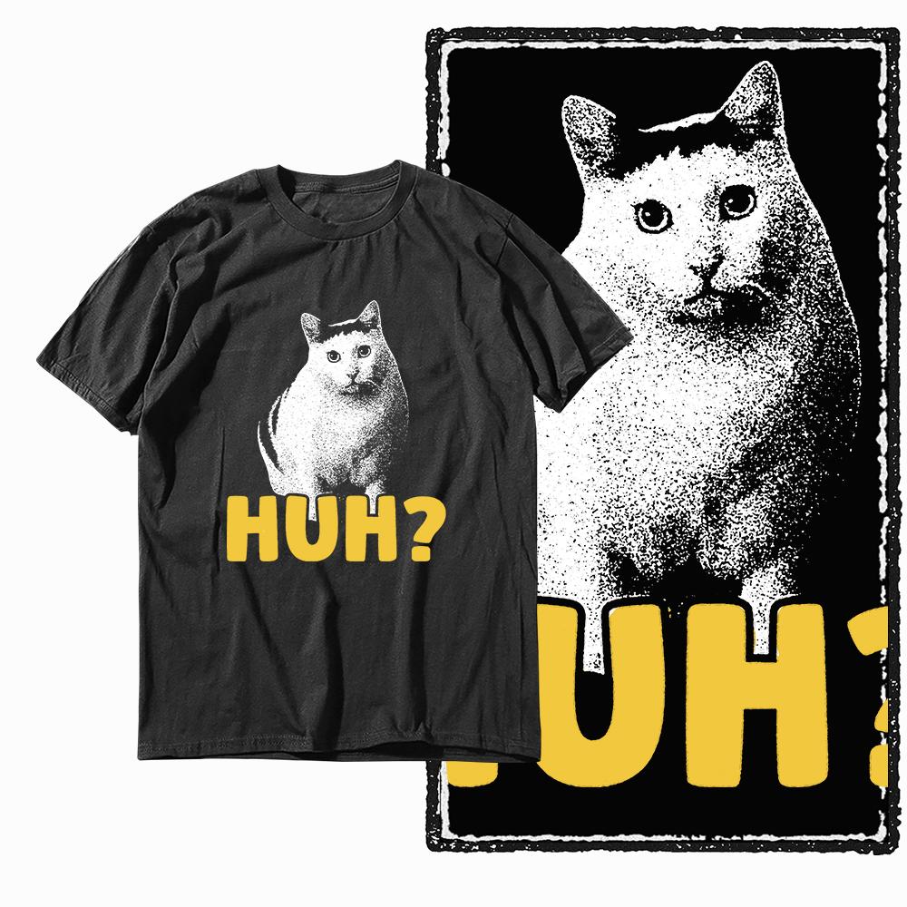 100 Cotton Unisex Huh Cat Print TShirt Big Size Unique Unisex HUH Meme Confused Cat Graphic Print Humor Cotton Tees G80 S