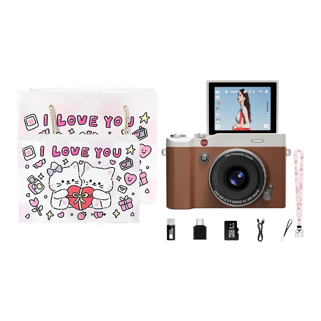 Retro 4K Flip Screen Mirrorless Camera for Students - High Definition, Portable, CCD Sensor