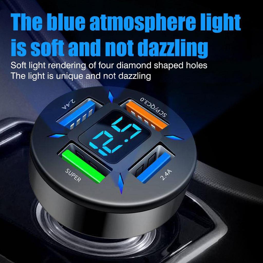 66W Car Charger Quick Charge Cigarette Lighter Adapter 4-Port USB A+USB C Fast Charging Phone Charger For IPhone