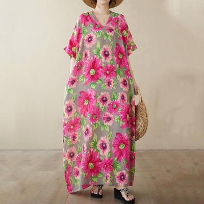 Manica corta Taglie forti vintage floreale novità in abiti da donna casual sciolto Maxi abito estivo lungo