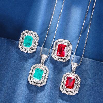 Jewelry Copper Bottom Gold-Plated Simulation Color Treasure Corundum Square Diamond Temperament Ring Set Female 8 * 12