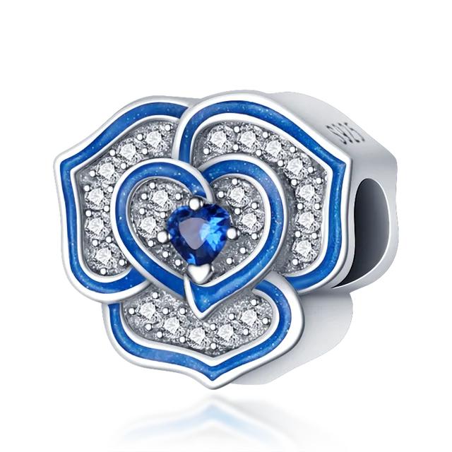 Nou argint 925, albastru, mărgele de Murano, cu flori de pansă, farmec se potrivește cu brățară și colier de marcă originală, cadou de bijuterii 925