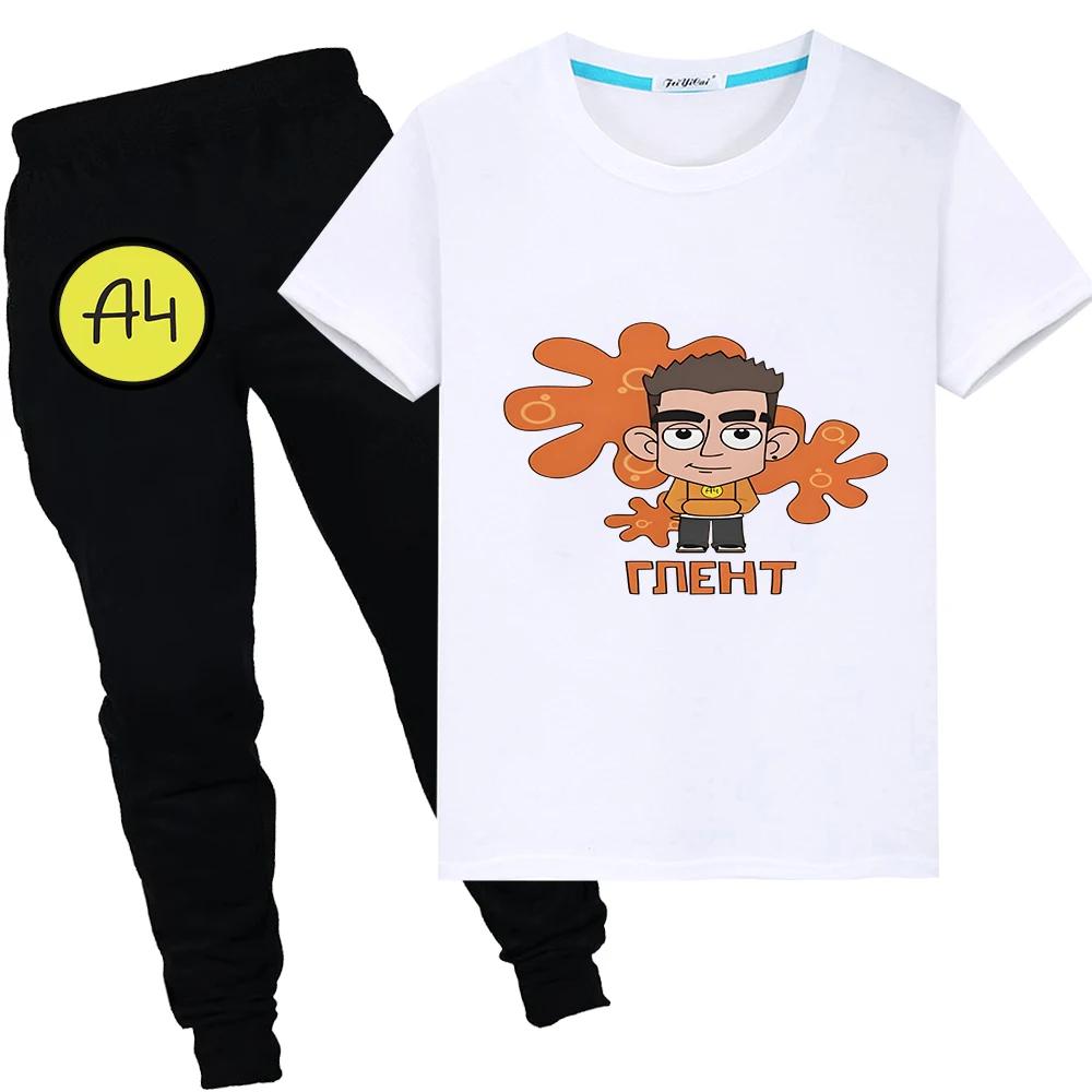 

Мерч Принт А4 Футболка 100% хлопок Летний 2 шт. Комплекты Шорты+Брюки Мультяшные Аниме Футболки Детский костюм Y2k детская бутиковая одежда 100 белый