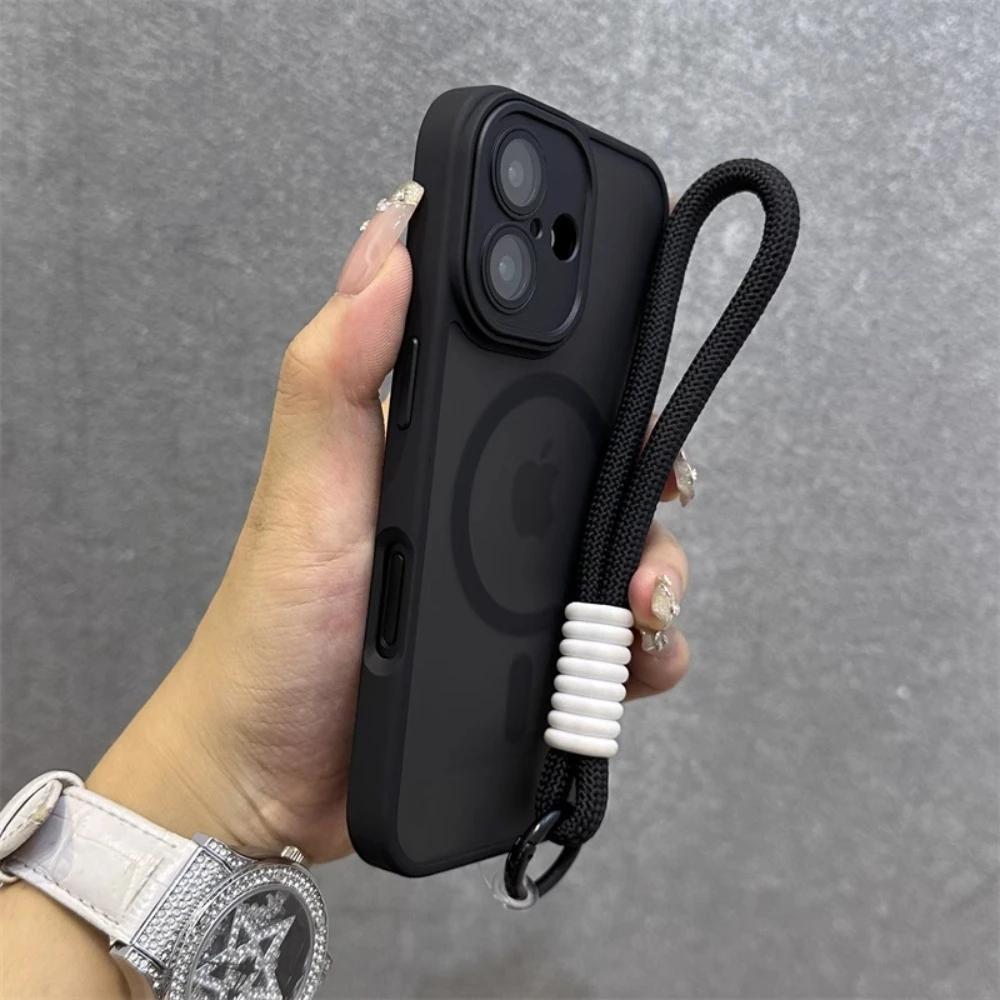 

Для Magsafe Прозора Контрастна Чохол-Ремінець Для iPhone 17 Pro 16 15 Pro Max 14 11 12 13 Ремінець на Руку/Зап ястя Матовий Прозорий Чохол For iphone 14 чорний