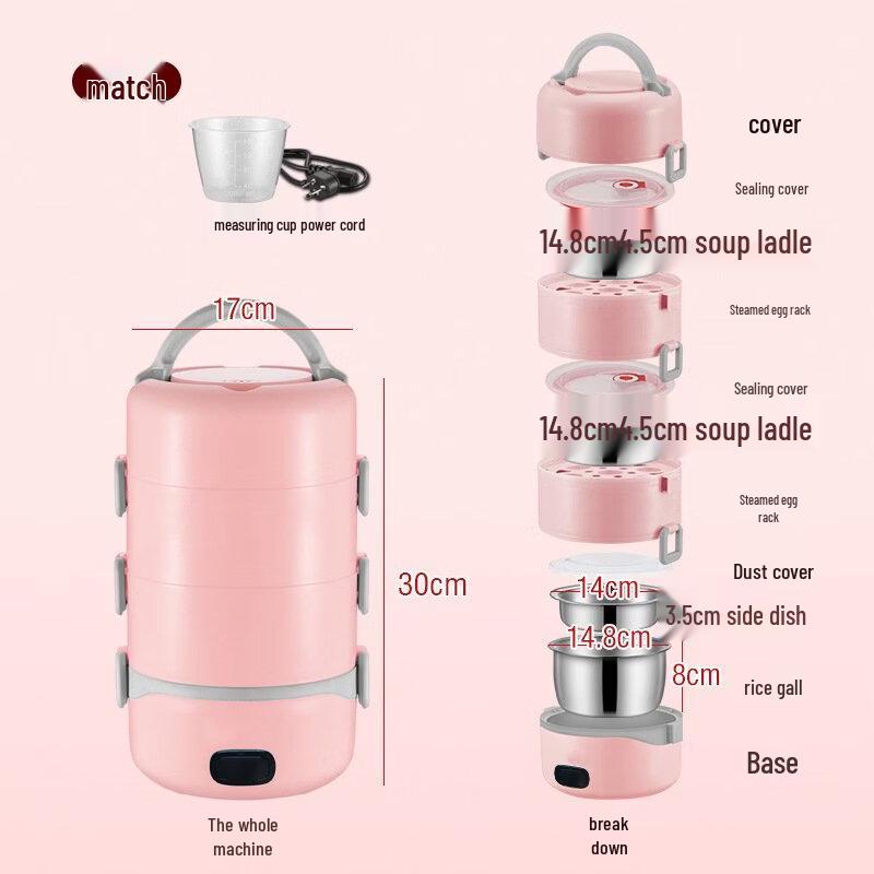 ZISIZ 3-Layer Stainless Steel Electric Heating Lunch Box