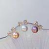Bow Natural Freshwater Pearl Stud Earrings Women's Light Luxury High-end Autumn and Winter Earrings New Flashing Zircon Tide Earrings