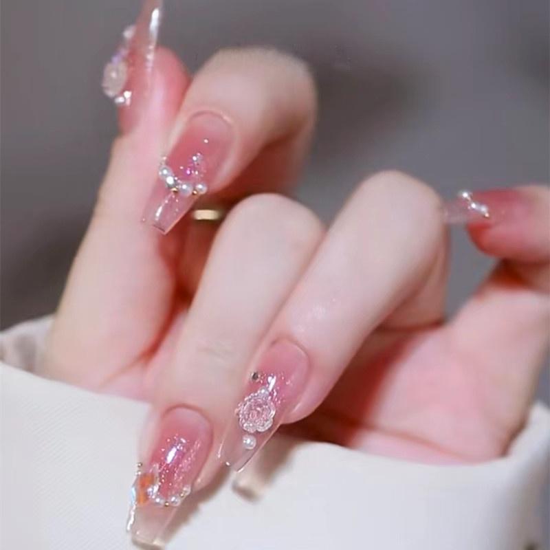 

Чайная роза Ручная работа Накладной ноготь Легкий Роскошный Ногти Накладные