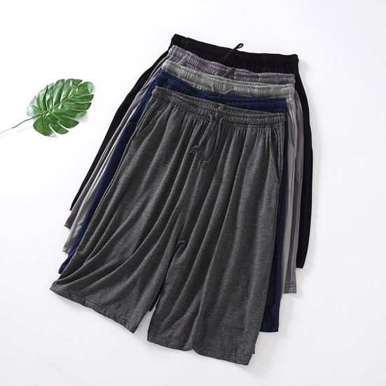 Men Summer Shorts Solid Color Loose Elastic Waist Drawstring Deep Crotch Keep Cooling Comfortable Pockets Plus Size Knee-length Shorts Men Clothes