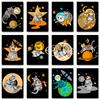 Funny Animal Dog Cat Astronaut Space Planet Cartoon Posters and Prints Canvas Painting Wall Art Pictures for Room Home Decor