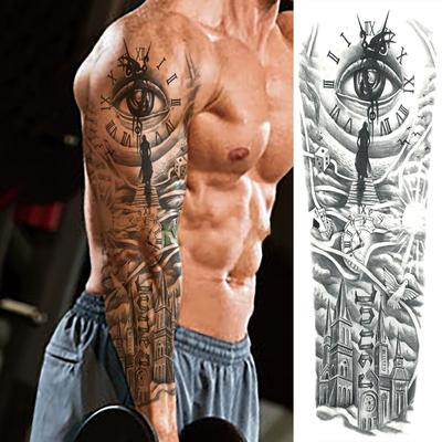 Fashion Waterproof  Fake Tattoos Large Leg Full Arm Tattoo Sticker Tiger Eye Clock  Temporary Decal