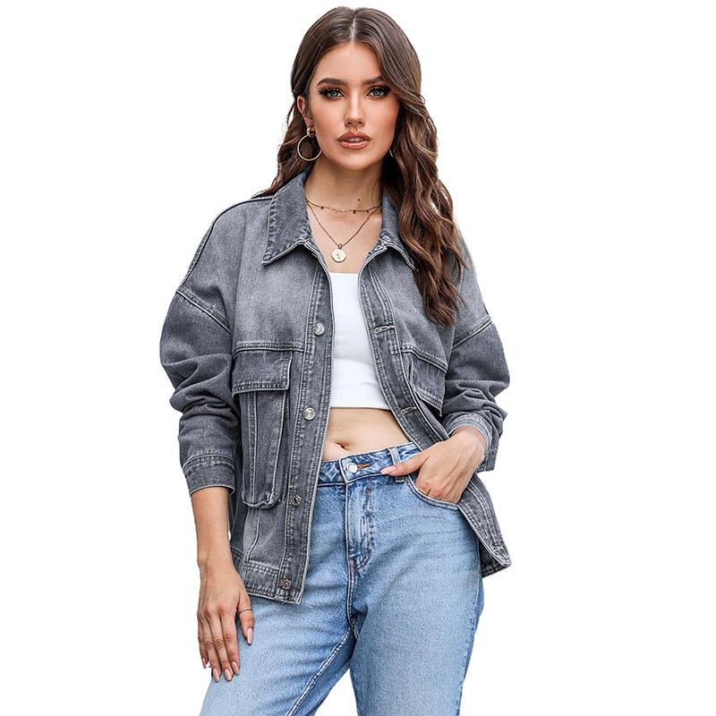 

2025 autumn new solid color long-sleeved jacket women s casual versatile multi-button denim jacket women XXL