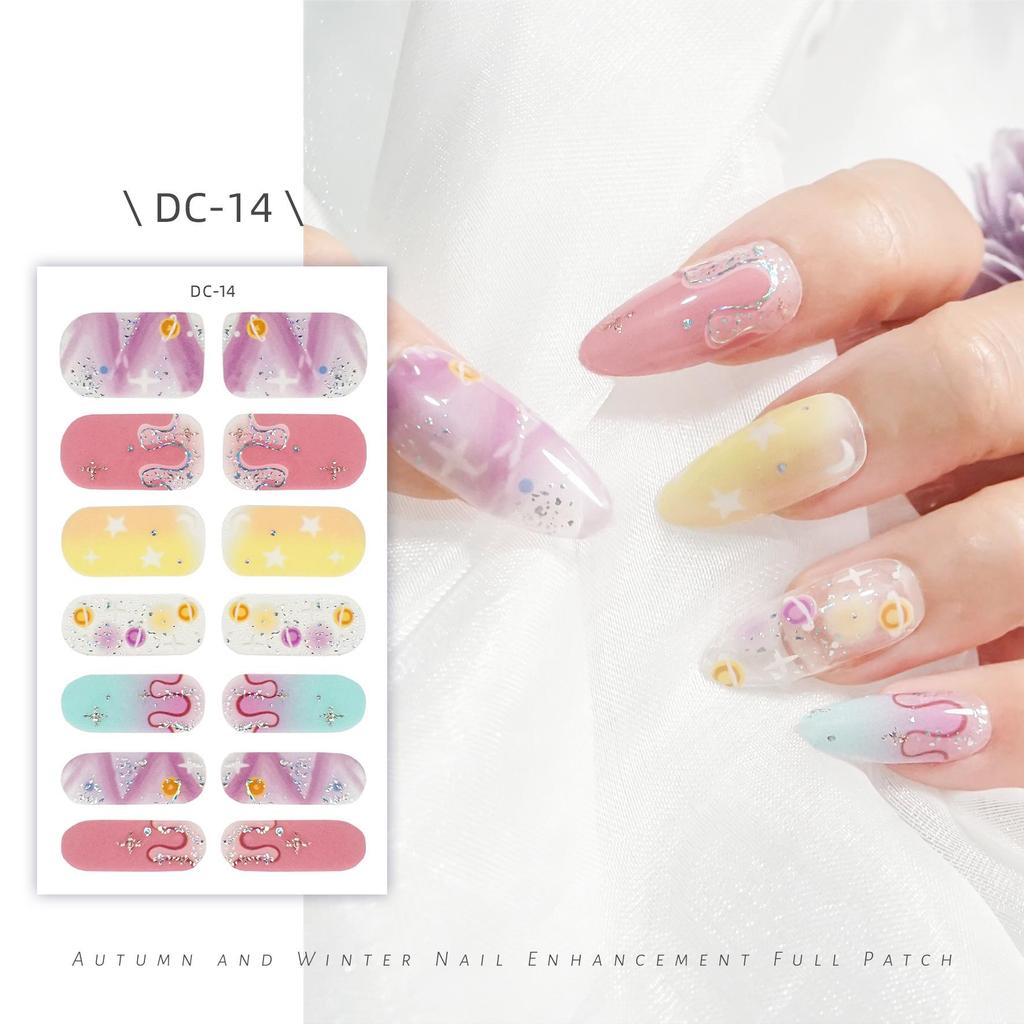 Waterproof 3D No-Bake Gel Nail Stickers - Long-Lasting, Full Cover with Star & Heart Designs