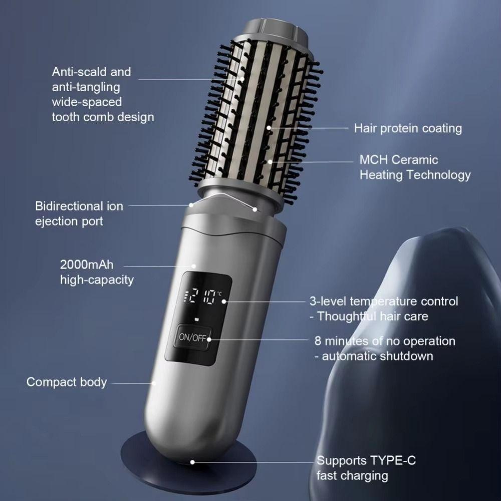 Cordless Electric Hair Straightening Comb 3 Temperature Portable Hair Straightener  Travel Use