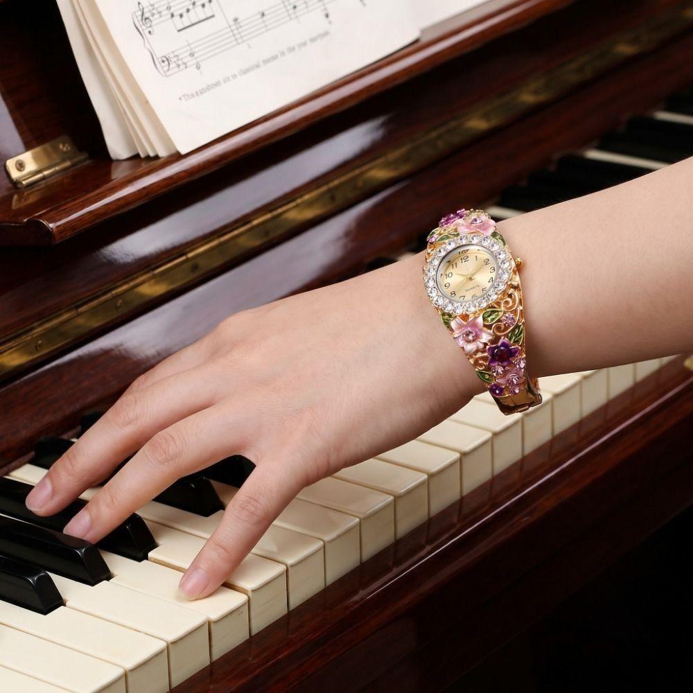 Rhinestone Bracelet Vintage Watch Round Dial Bracelet Watch Quartz Watch Daily Accessory