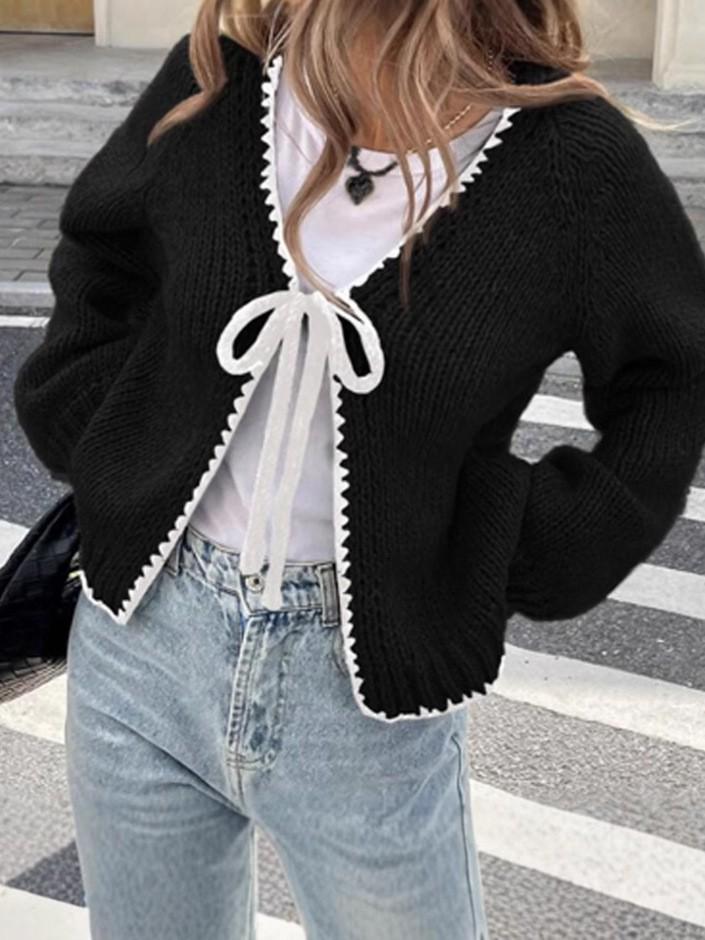Women's Autumn/Winter Loose Tie-Up Knit Cardigan - Long Sleeve Sweater Top
