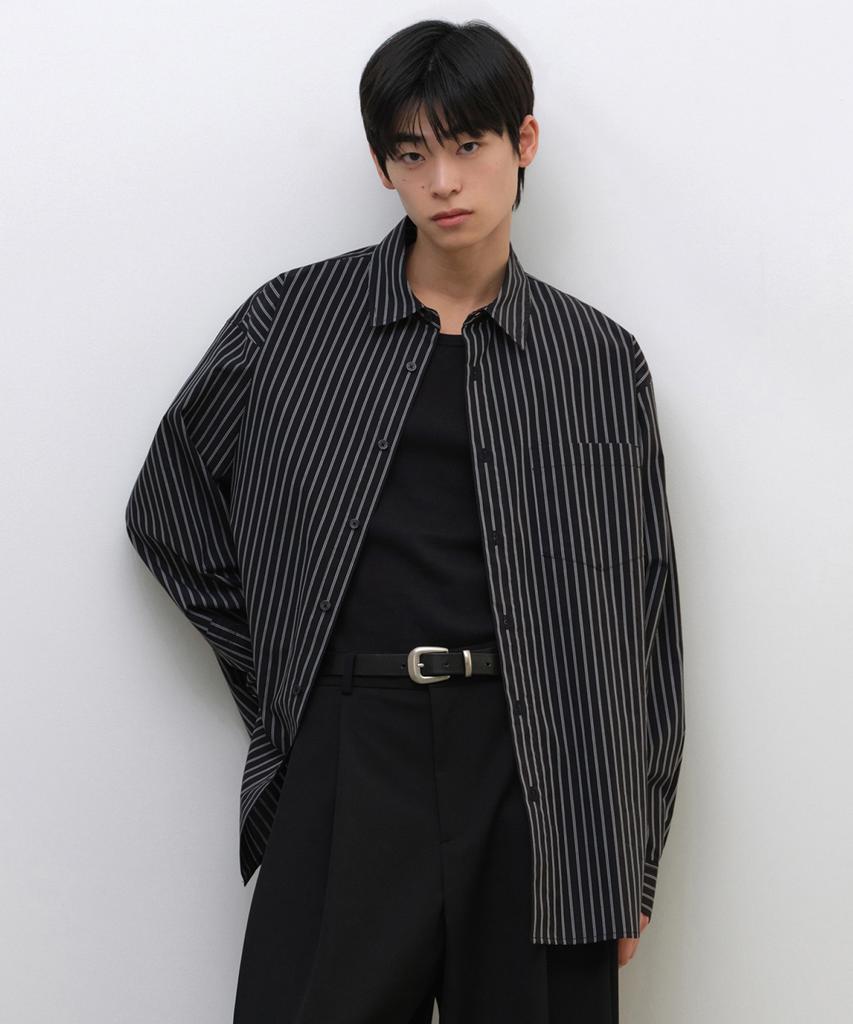 MUSINSA STANDARD Relaxed Double Pinstripe Poplin Shirt [Black/White]