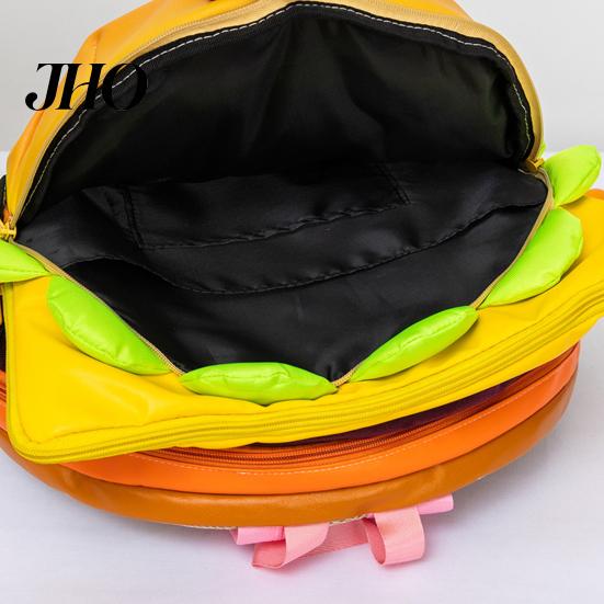 Novelty Food Backpack Hamburger with Adjustable Straps Realistic 3D Design Trendy Large Capacity Spacious Compartments Cheeseburger Storage Pouch