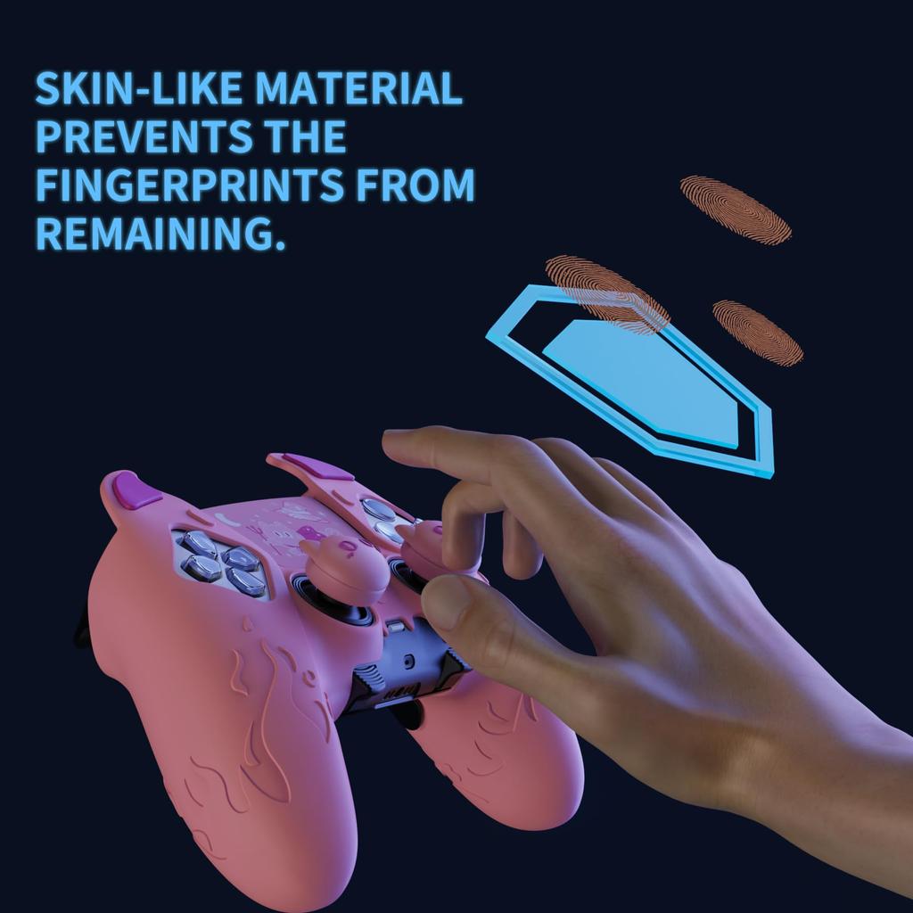 PlayVital Silicone Cover for PS5 Edge Cute Devil Protective Case for Includes Touchpad Sticker Stick Pink Controller, Design, Edge, & Cover,