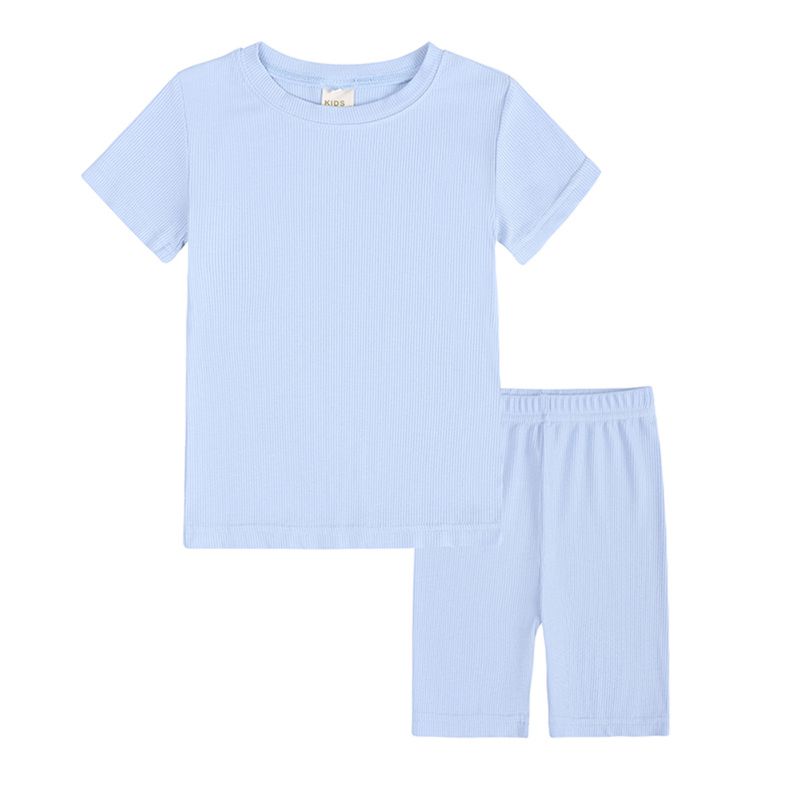 1-13 Years Kids Ribbed Structure T-shirt and Shorts Set Casual Loungewear