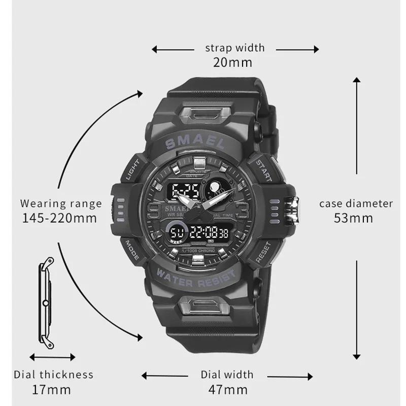 SMAEL Digital Watch LED 50m Waterproof Military Wristwatch Male Clocks Mens Watches Stopwatches Alarm Clock Sport Watches 8063