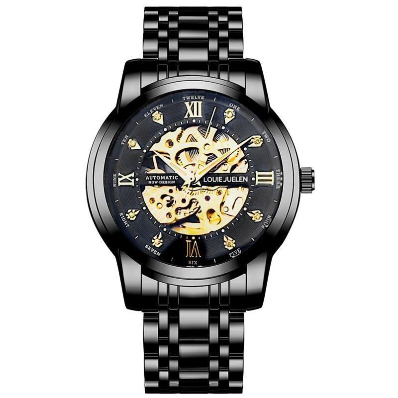 

Часы мужские механические с автоподзаводом, водонепроницаемые 30 м, стальной браслет, бренд премиум-класса с вакуумным напылением