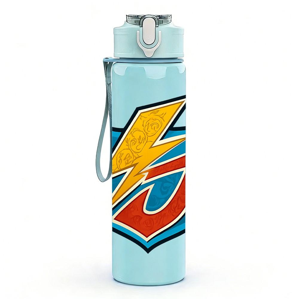 1PC Lightning Bolt Badge 750ml Color Plastic Sports Water Bottle Leakproof Flip Straw Lid Suitable for Sports Office Home Use