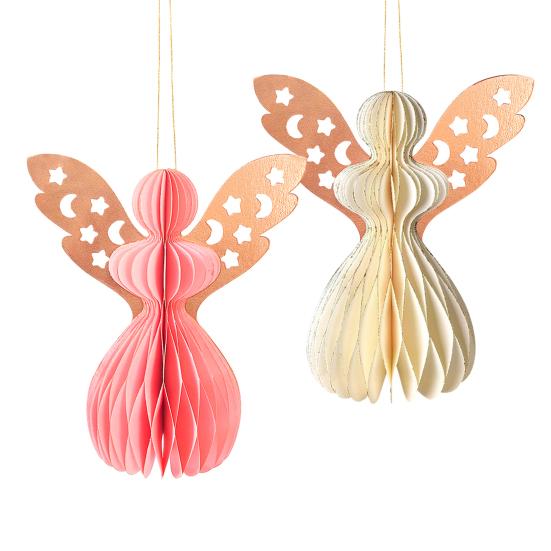 Angel Honeycomb Ornament Paper Angel Hanging Ornament with Sparkling Edge 3D Honeycomb Angel Decoration for Birthday Party Wedding