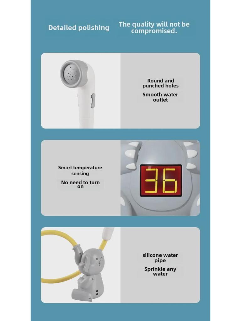 New Summer Elephant Water Bath Toy with Smart Temperature-Sensing Shower Head