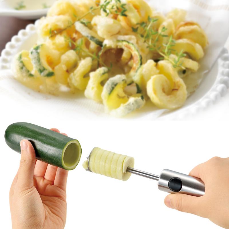 4 In 1 Fruit Vegetable Corer Spiral Digging Vege Drill Veggie Corkscrew Carver with 4Pcs Replaceable Head Spiralizer Cutter Tool