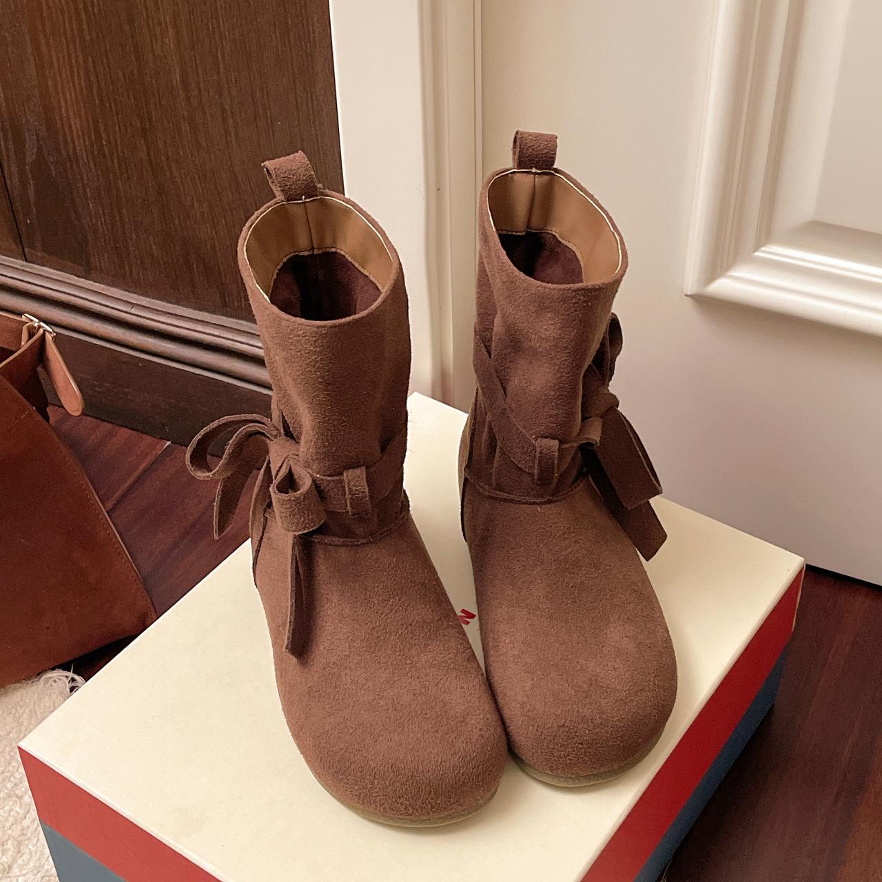 

Модные ботильоны в стиле ретро с бантом, женские осенне-зимние, с шнуровкой, однотонные ботинки Мартин для ношения с юбкой 40 верблюд