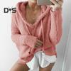 Auutmn Winter Women Hoodie Drawstring Hooded Thick Fuzzy Long Sleeves Solid Color Loose Heat Retention Pullover Casual Wear Sport Top