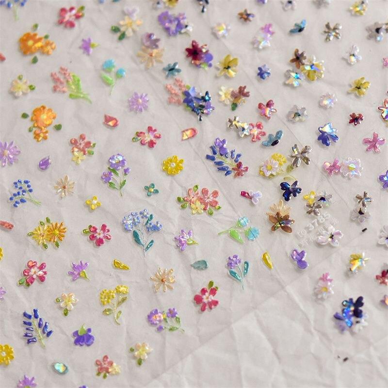 Schale Leicht Frühling Bunt Kleine Wildblumen Nagelkunst Aufkleber Frühling Romantisch Ölgemälde Kleine Blume Klein Frisch und Niedlich Nai