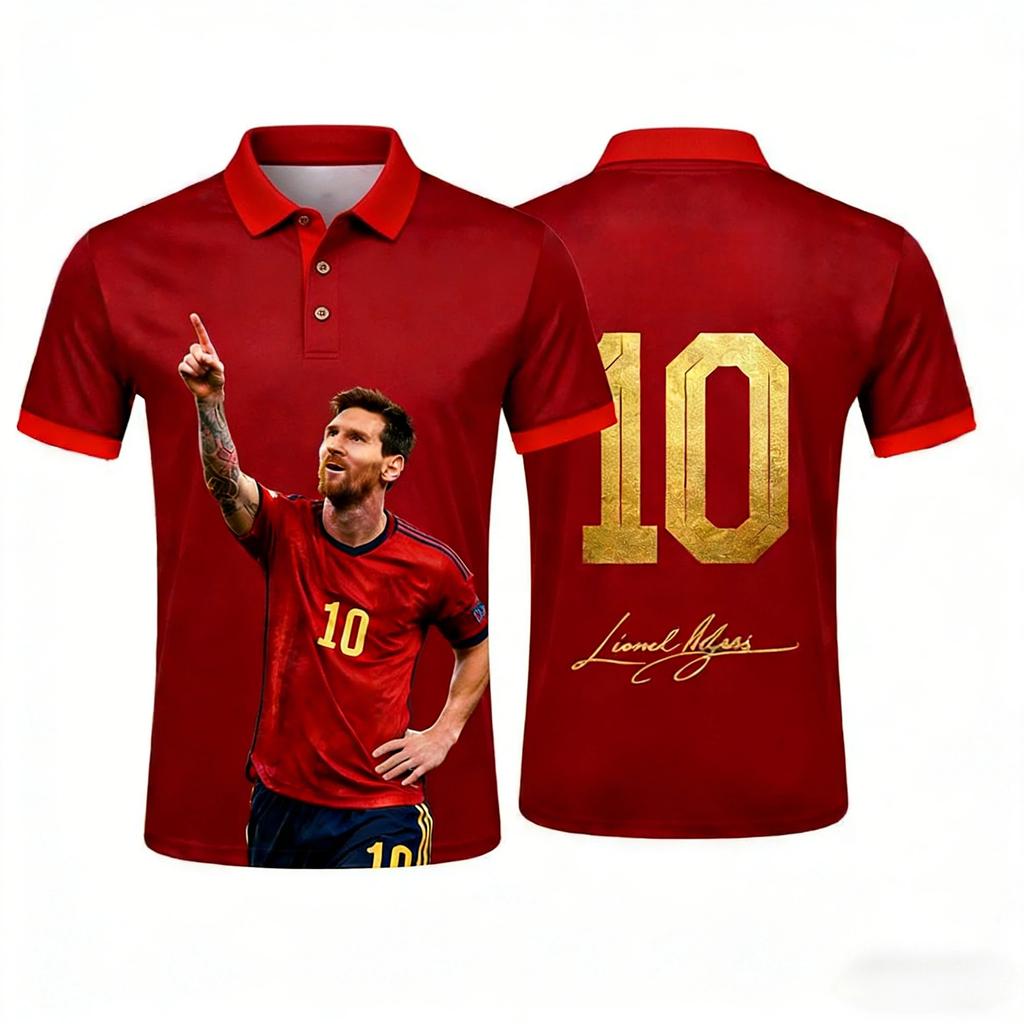 2026 Model Men's Polo Shirt, Fashionable and Trendy, Street Style, Messi 3D Print, Suitable for All Seasons.