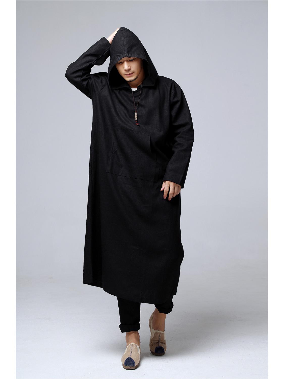 

Ma Fan Zen Long Hooded Casual Cotton Linen Men s Robe Large чорний
