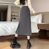 Women's Gray Wool Plaid Pleated A-Line Skirt - High Waist, Mid-Length, Slimming, with Slit for Autumn/Winter
